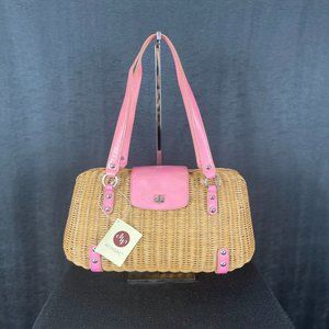 🔥Gorgeous 🔥Monsac Pink Leather & Wicker Purse NWT
